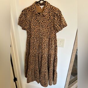 Crown & Ivy Tan and Black Animal Print Shirt Dress